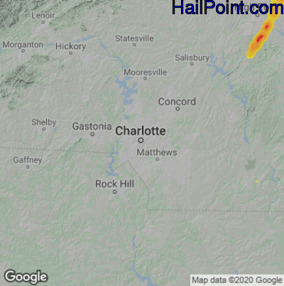 Hail Map for Charlotte, NC Region on March 16, 2025 