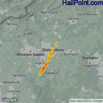 Hail Map for Greensboro, NC Region on March 16, 2025 