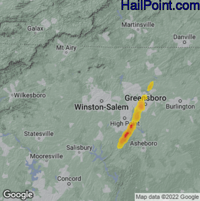 Hail Map for Winston-Salem, NC Region on March 16, 2025 