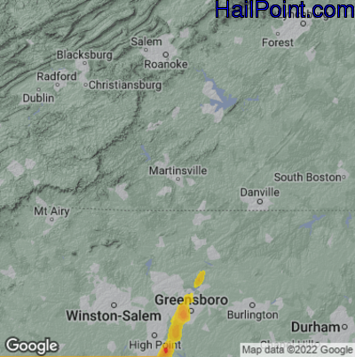 Hail Map for Martinsville, VA Region on March 16, 2025 